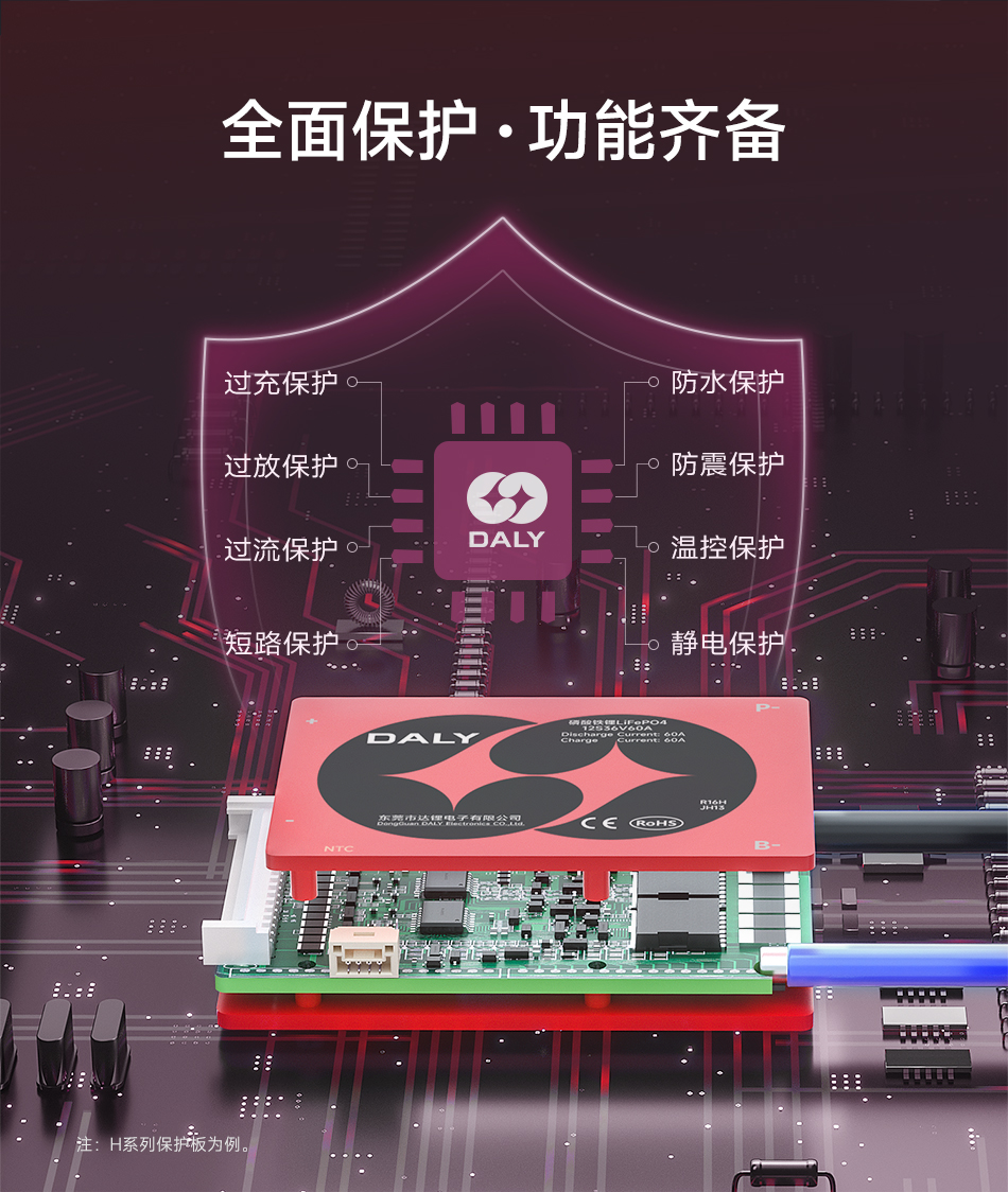 达锂BMS | G系列硬件保护板｜注胶防水小体积｜15A/20A双档输出｜313S全兼容｜低温升设计