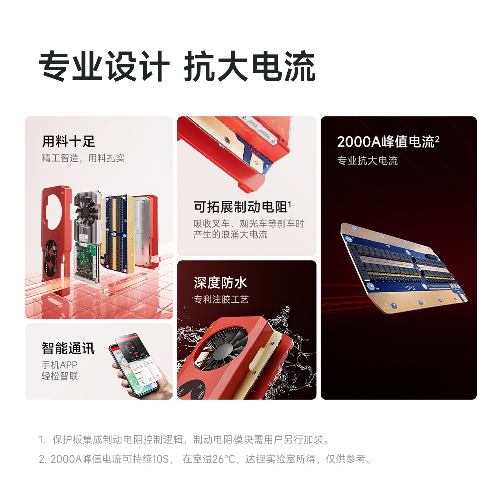 达锂BMS｜D系列超大电流保护板｜8-24S｜600-800A｜2000A峰值｜注胶防水｜APP/PC/IOT智控｜电池管理系统