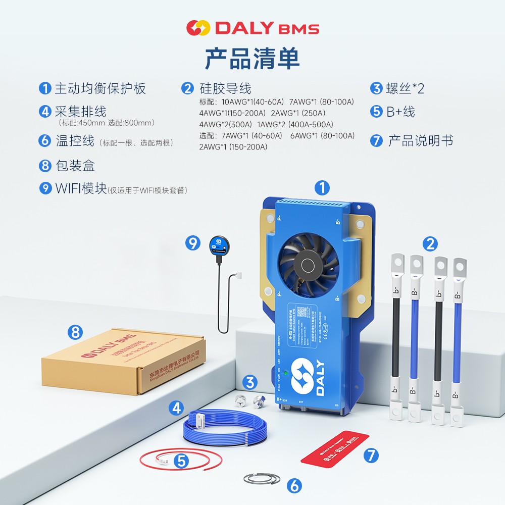 达锂BMS｜智能主动均衡保护板｜4-24S｜40-500A｜1A主动均衡｜蓝牙WIFI远程｜多路通讯｜电池管理系统