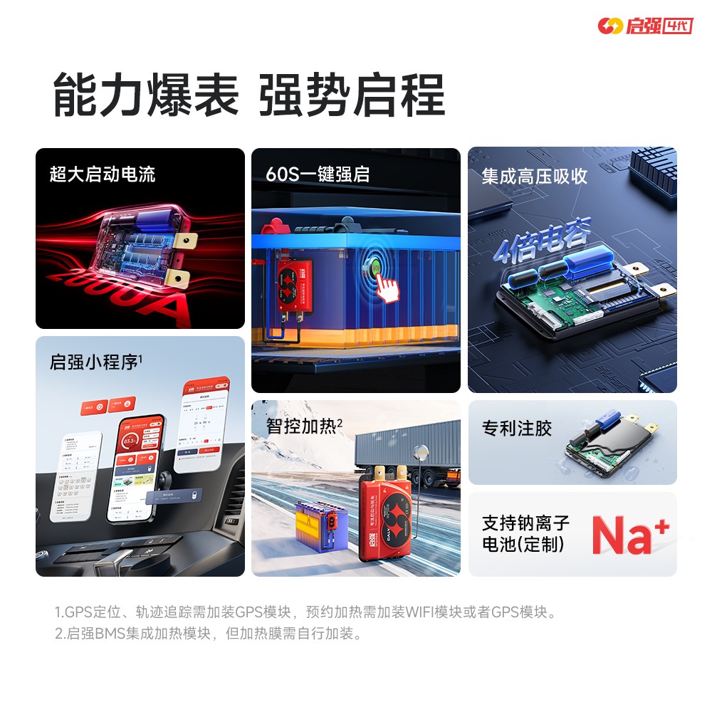 达锂BMS｜启强4代保护板｜12V/24V｜2000A峰值｜专利注胶防水｜微信小程序智控｜卡车启动驻车专用