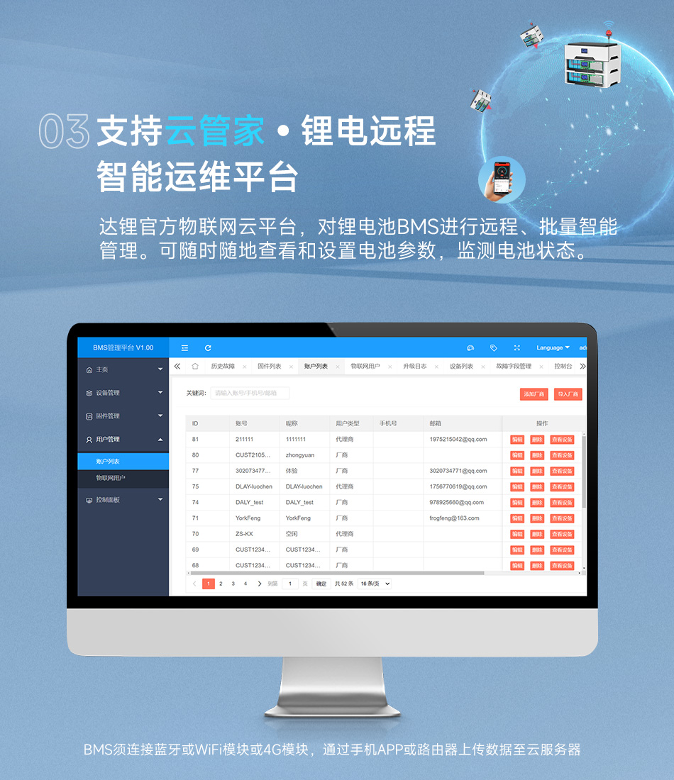 达锂BMS | 家庭储能保护板｜100A/200A｜8~16S｜磷酸铁锂｜智能并联扩容｜云管家远程运维｜逆变器协议兼容