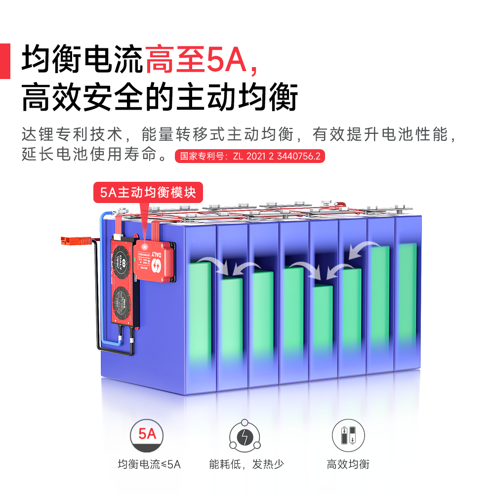达锂BMS｜5A硬件主动均衡模块｜3-16S｜三元锂/磷酸铁锂｜高效低能耗
